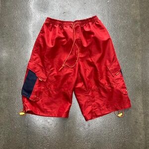 Vintage Y2k OTB Red and navy nylon cargo board surfer shorts size 30